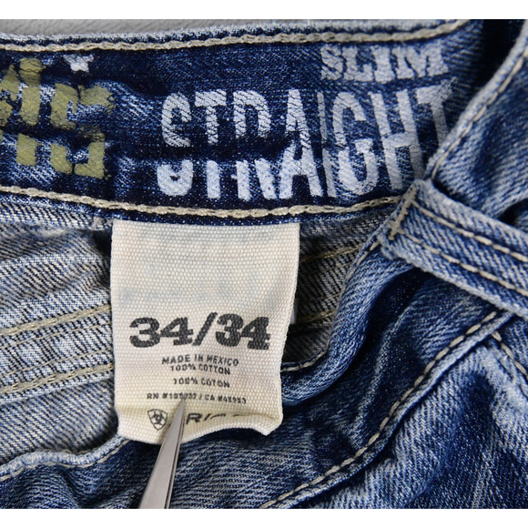 Ariat Jeans Mens 34x34 (33x32.5) M5 Slim Gambler Straight Stackable Distressed - Picture 3 of 13